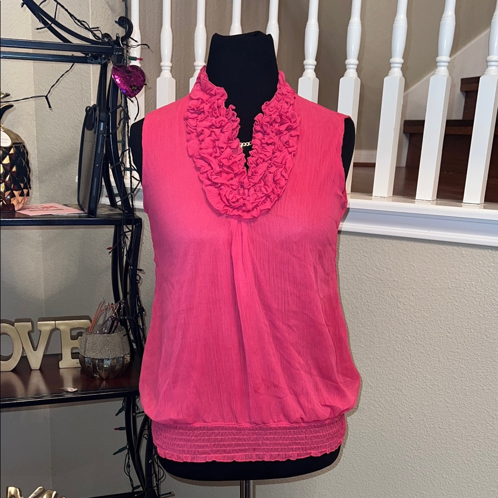 Chic Pink Ruffled Blouse